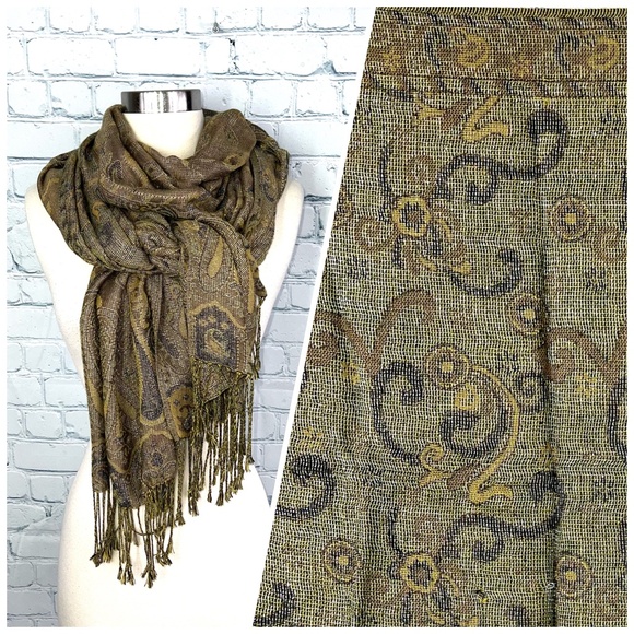 Accessories - |•GRAPHIC PRINT SCARF/WRAP•| Browns + Gold + Gold Sparkle 22x88